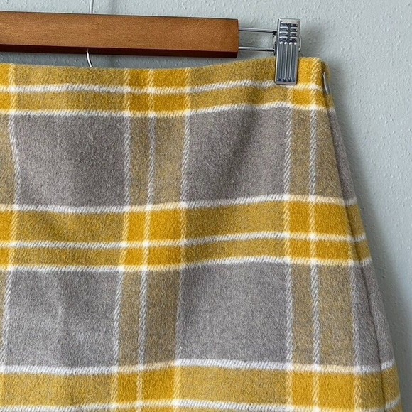 Loft Women's Yellow Gray Plaid Wool Blend Mini Fully Lined Side Zip Skirt Size 6 - Picture 2 of 11